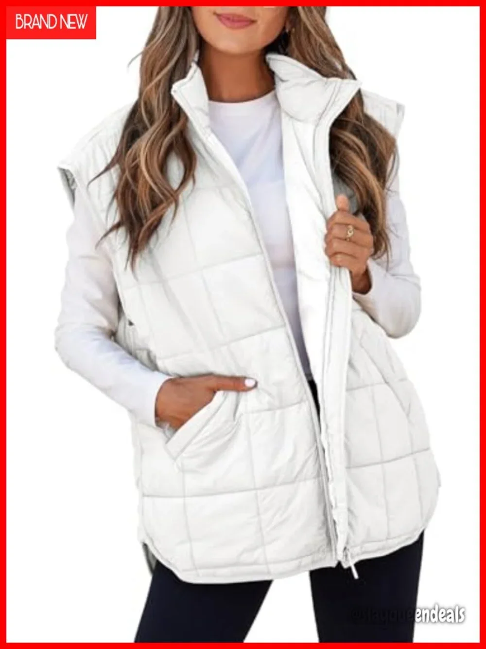 Women's Puffer Vest Zipper Closure Sleeveless Jacket with Pockets